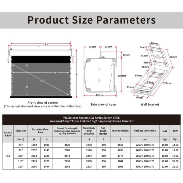 VividStorm Fusion ALR Slimline Motorized Tension Enhanced Long Throw ALR Projector screen - Image 5